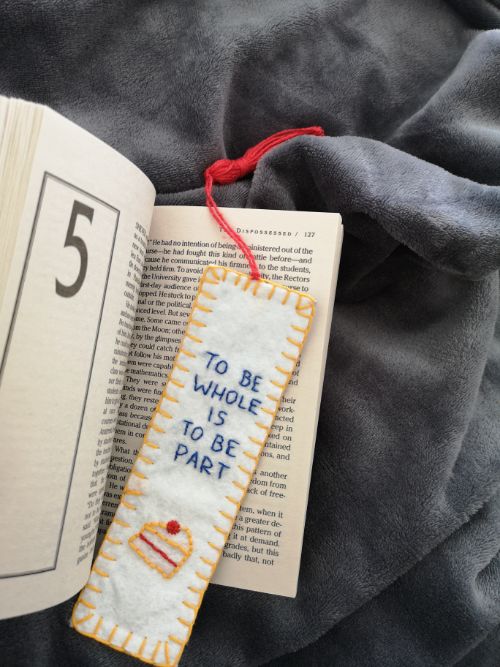 to be whole is to be part quote felt embroidery bookmark