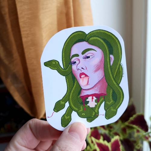 sticker of a sassy Medusa sticking her tongue out